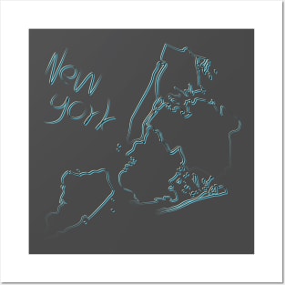 New York city map with bright silhouettes Posters and Art